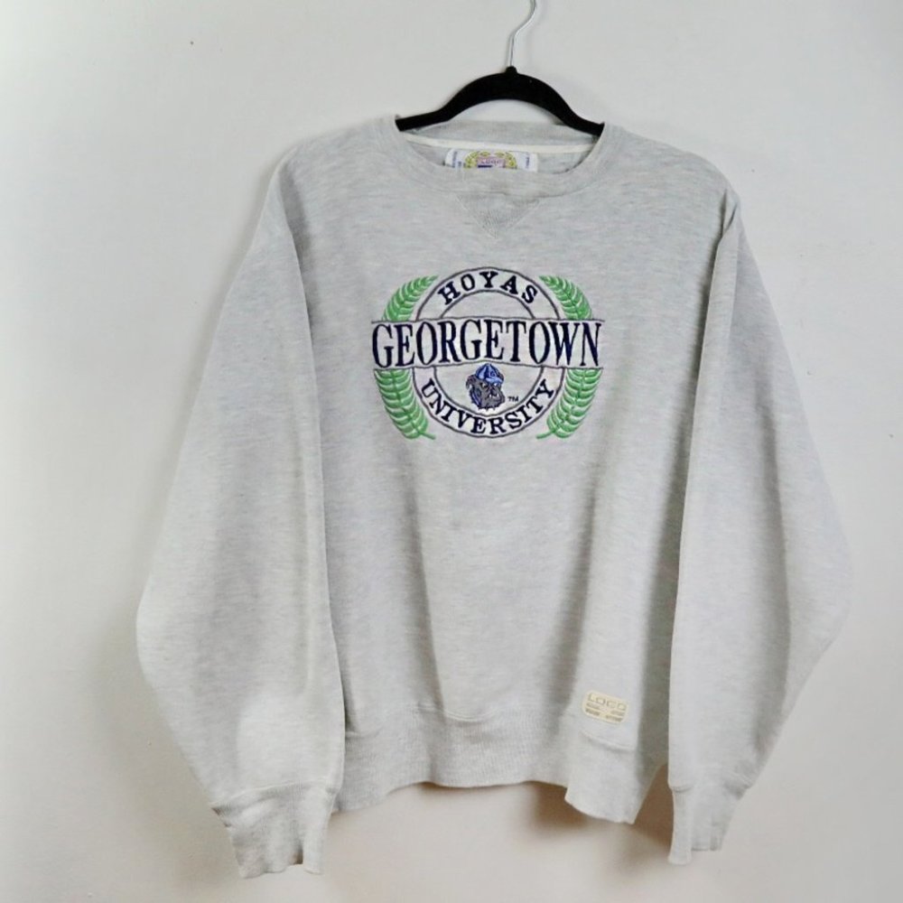 Vintage Logo 7 Georgetown University Long Sleeve Grey Sweatshirt